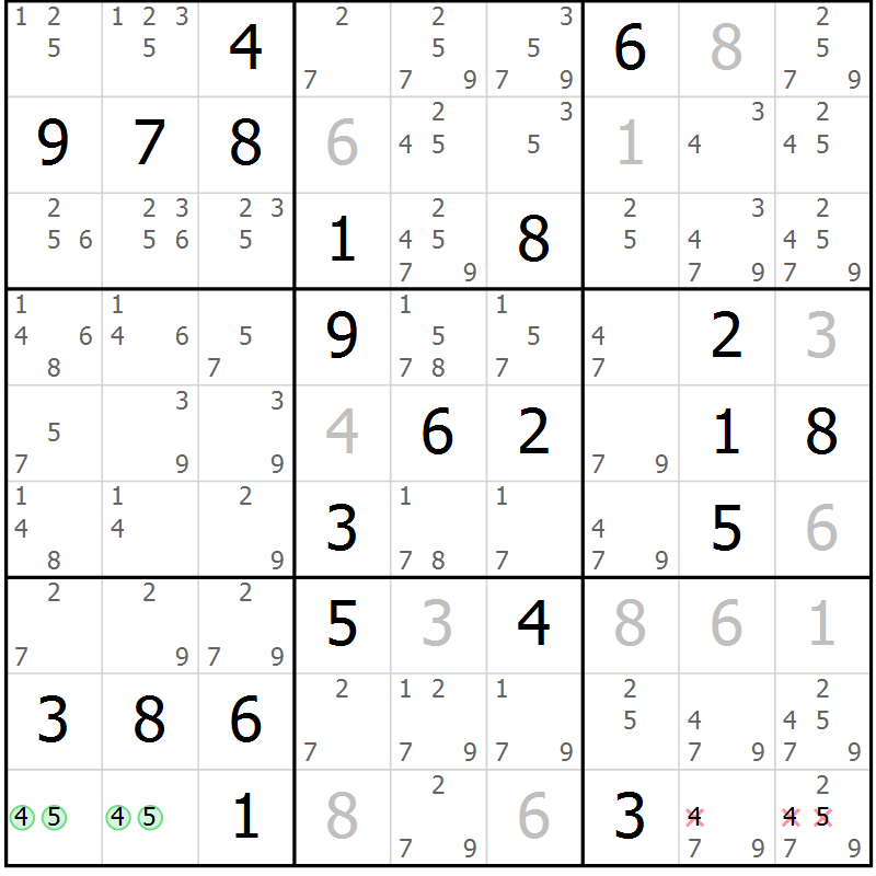Position des candidats pour la solution de la Gr 7 page 10 du magazine de sudoku Virtuose n° 126