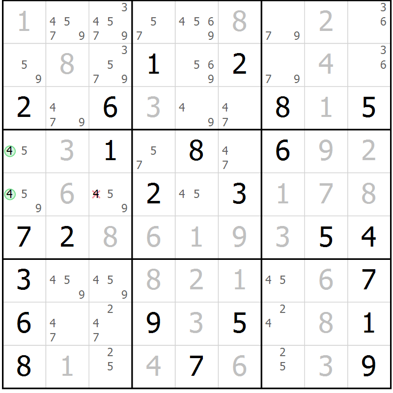 Position des candidats pour la solution de la Gr 70 page 73 du magazine de sudoku Virtuose n° 126
