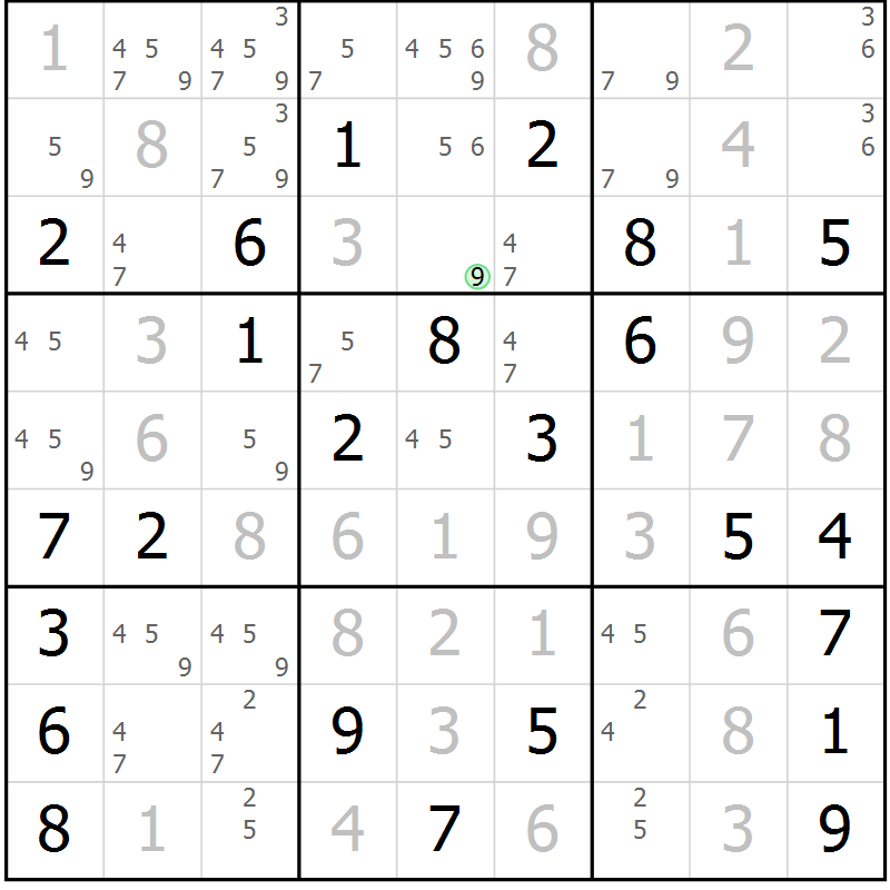 Position des candidats pour la solution de la Gr 70 page 73 du magazine de sudoku Virtuose n° 126
