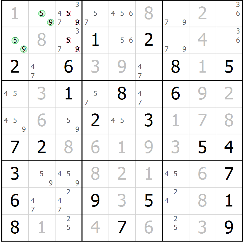 Position des candidats pour la solution de la Gr 70 page 73 du magazine de sudoku Virtuose n° 126