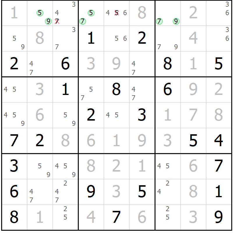 Position des candidats pour la solution de la Gr 70 page 73 du magazine de sudoku Virtuose n° 126