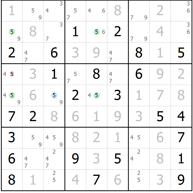 Position des candidats pour la solution de la Gr 70 page 73 du magazine de sudoku Virtuose n° 126