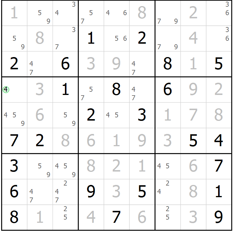 Position des candidats pour la solution de la Gr 70 page 73 du magazine de sudoku Virtuose n° 126
