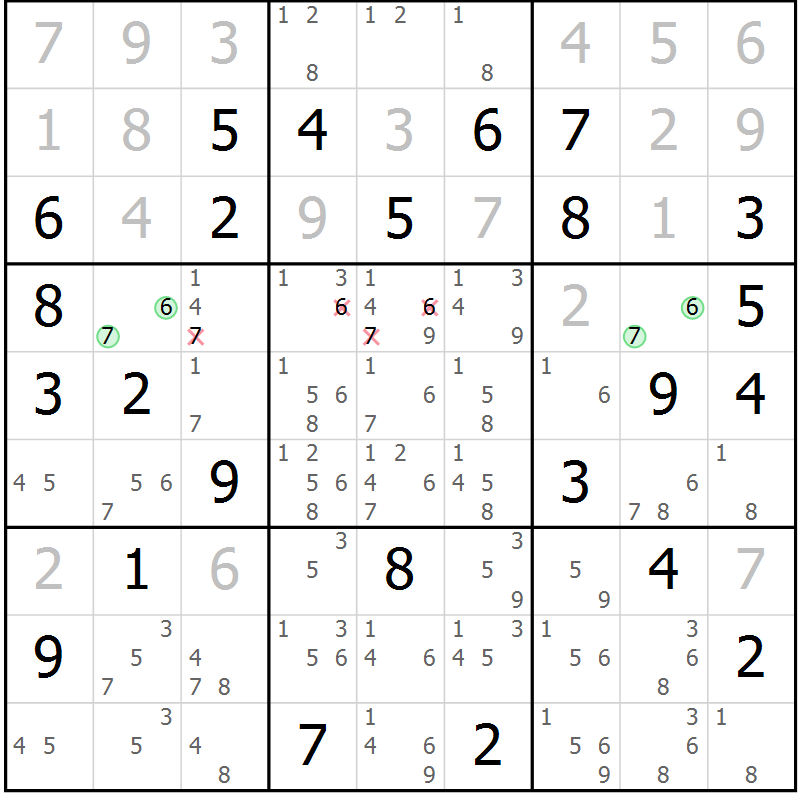 Position des candidats pour la solution de la Gr 71 page 74 du magazine de sudoku Virtuose n° 126