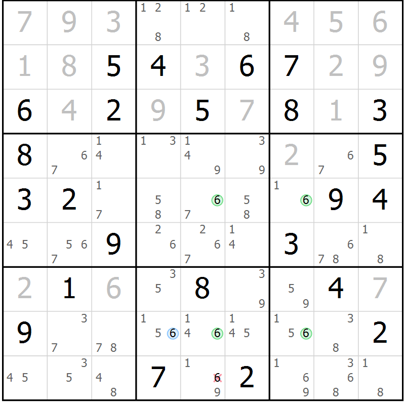 Position des candidats pour la solution de la Gr 71 page 74 du magazine de sudoku Virtuose n° 126