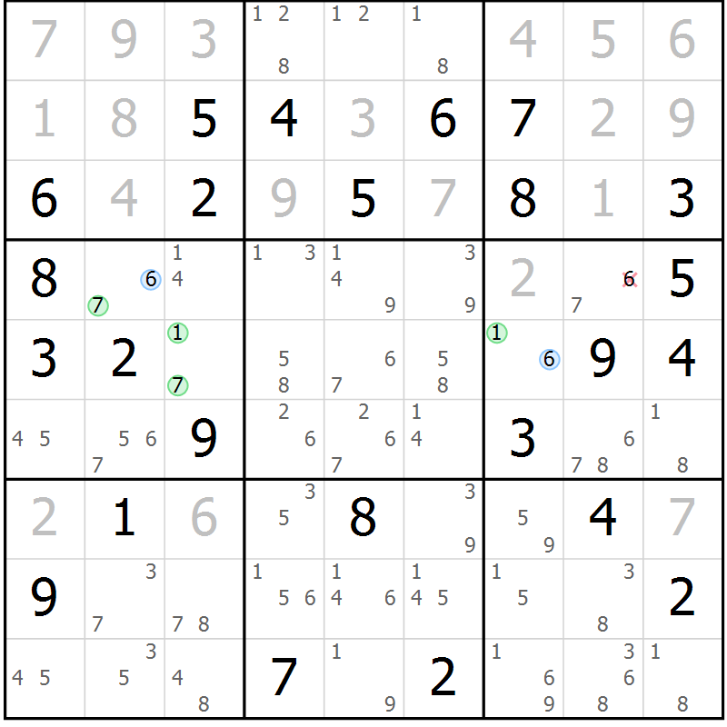 Position des candidats pour la solution de la Gr 71 page 74 du magazine de sudoku Virtuose n° 126