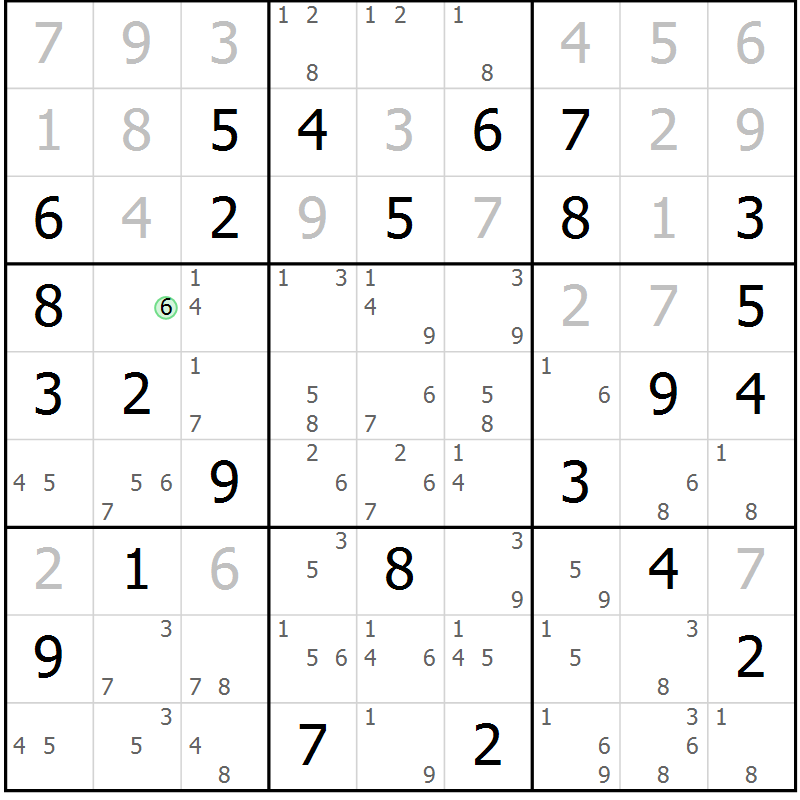 Position des candidats pour la solution de la Gr 71 page 74 du magazine de sudoku Virtuose n° 126