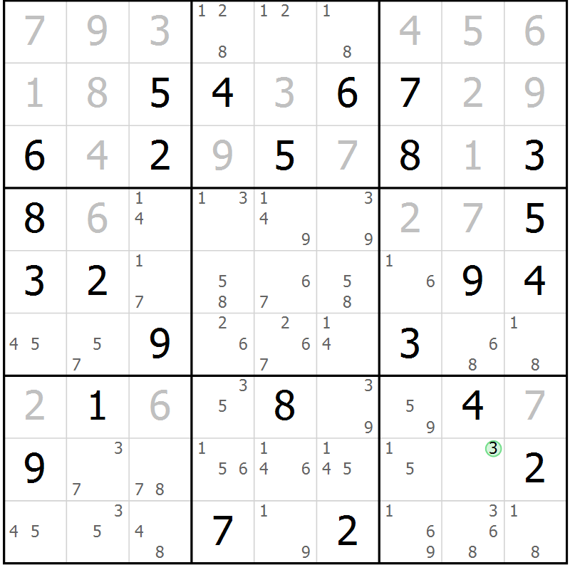 Position des candidats pour la solution de la Gr 71 page 74 du magazine de sudoku Virtuose n° 126