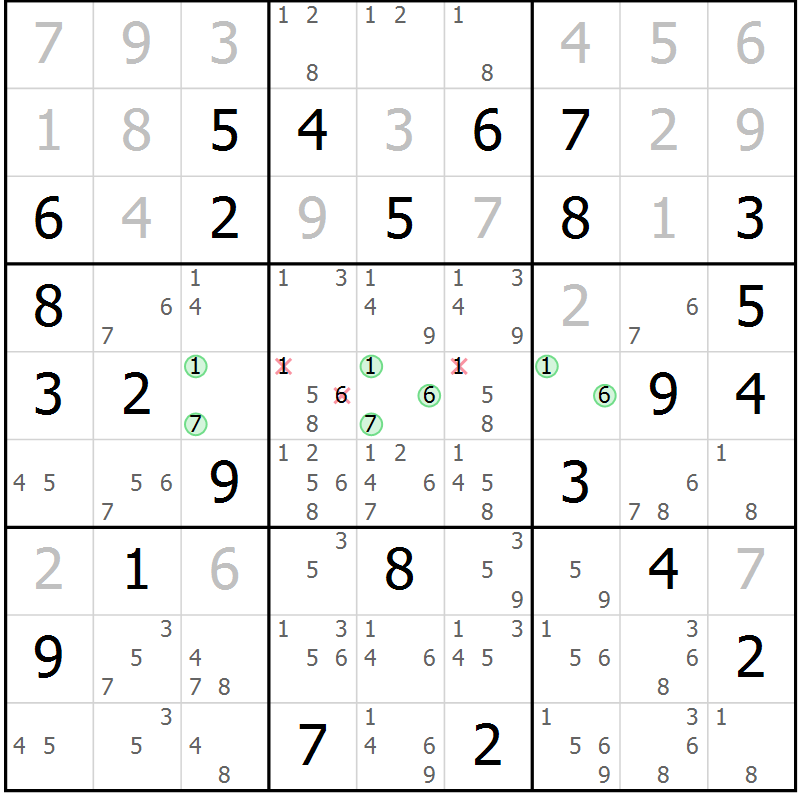 Position des candidats pour la solution de la Gr 71 page 74 du magazine de sudoku Virtuose n° 126