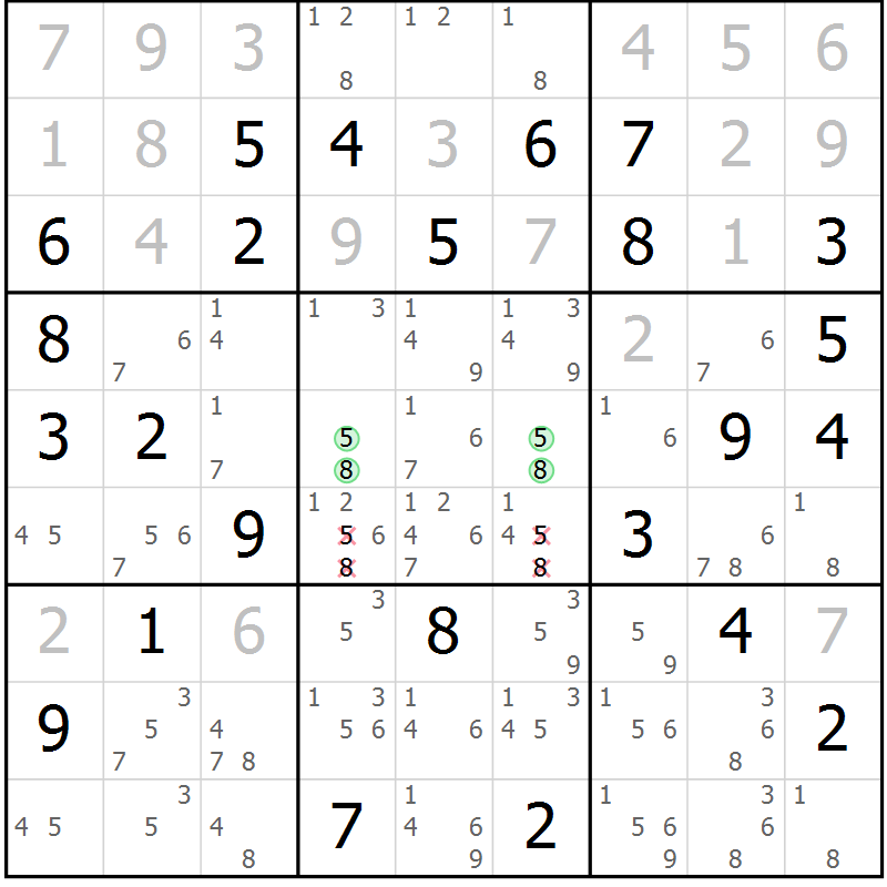 Position des candidats pour la solution de la Gr 71 page 74 du magazine de sudoku Virtuose n° 126