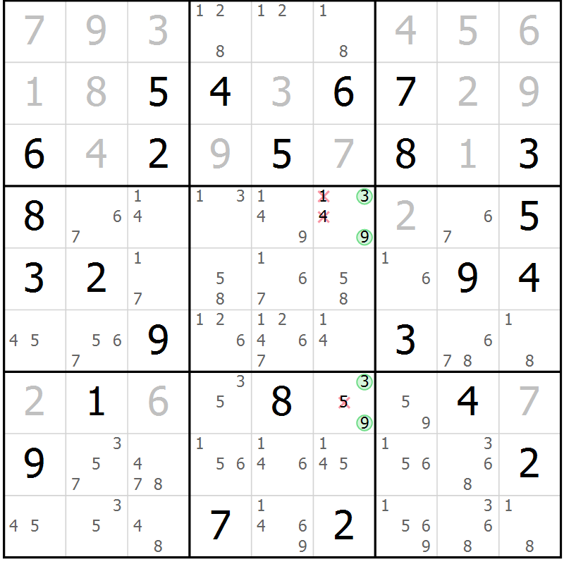 Position des candidats pour la solution de la Gr 71 page 74 du magazine de sudoku Virtuose n° 126