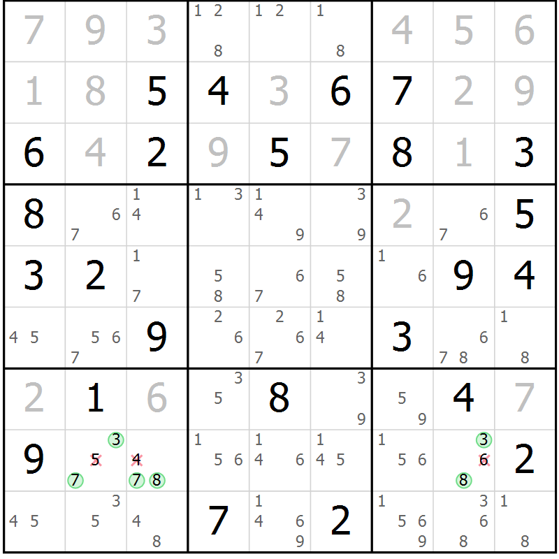 Position des candidats pour la solution de la Gr 71 page 74 du magazine de sudoku Virtuose n° 126