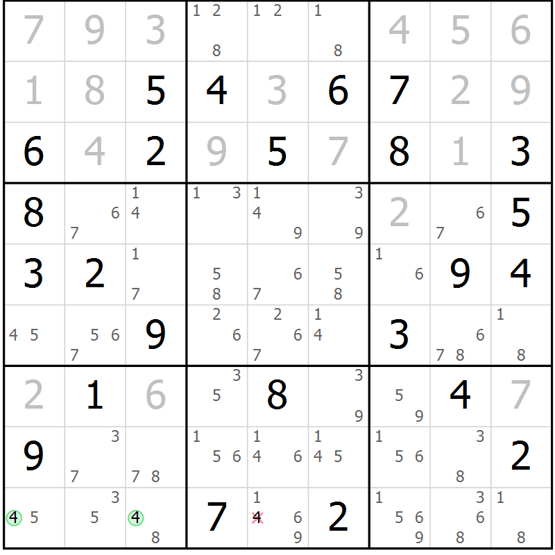 Position des candidats pour la solution de la Gr 71 page 74 du magazine de sudoku Virtuose n° 126