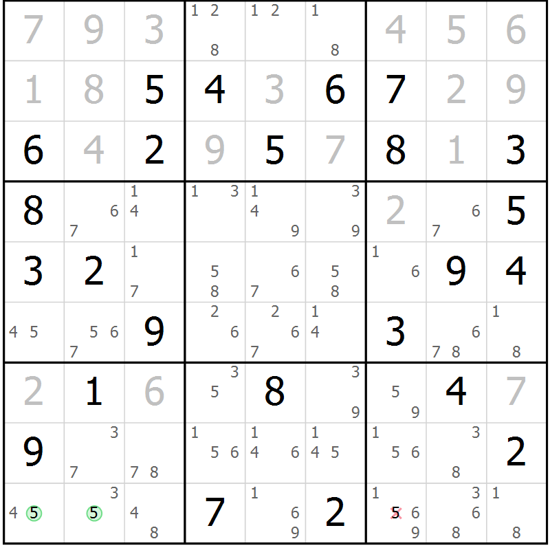 Position des candidats pour la solution de la Gr 71 page 74 du magazine de sudoku Virtuose n° 126