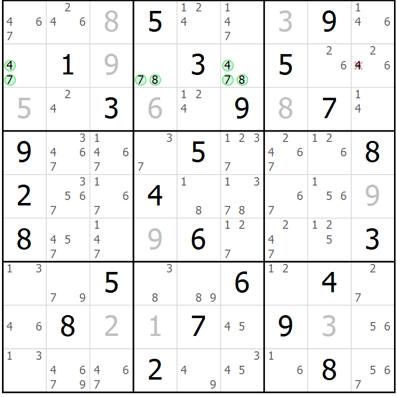 Position des candidats pour la solution de la Gr 72 page 75 du magazine de sudoku Virtuose n° 126