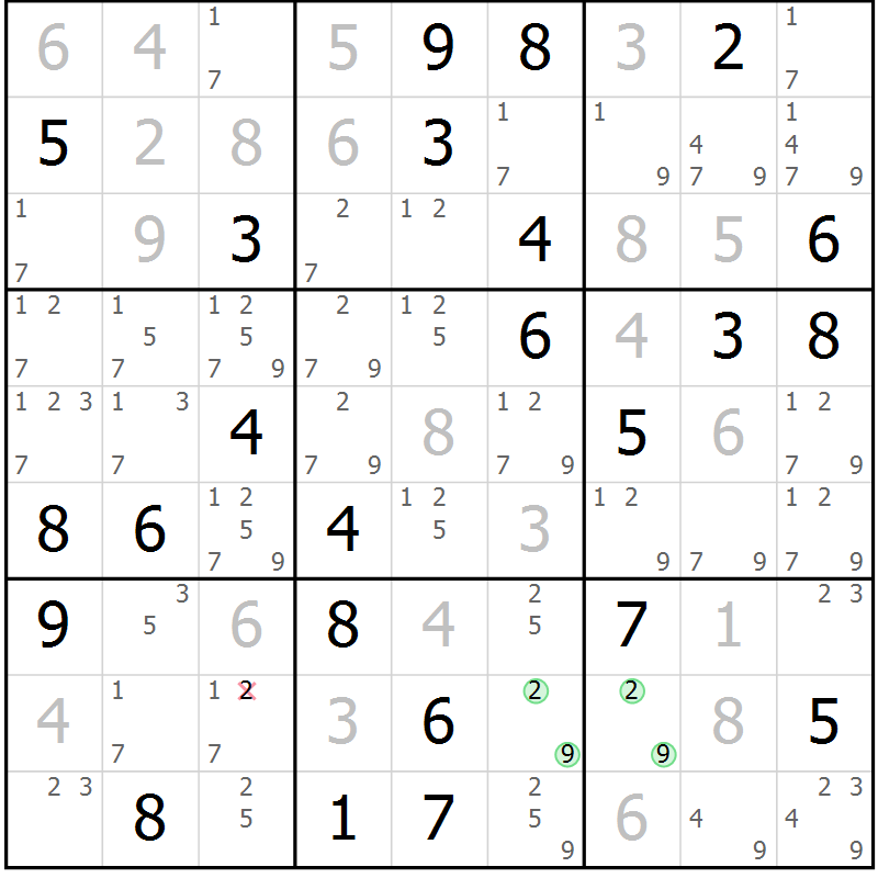 Position des candidats pour la solution de la Gr 73 page 76 du magazine de sudoku Virtuose n° 126