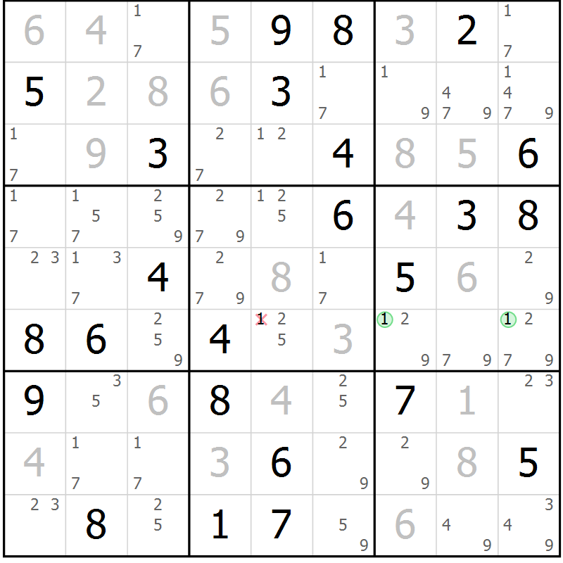 Position des candidats pour la solution de la Gr 73 page 76 du magazine de sudoku Virtuose n° 126