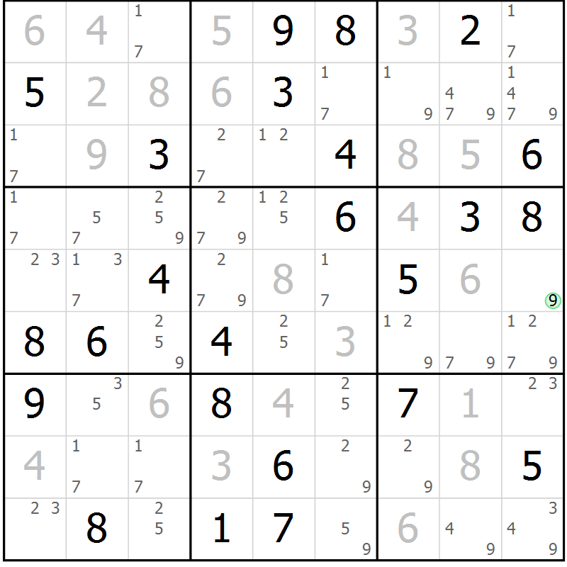 Position des candidats pour la solution de la Gr 73 page 76 du magazine de sudoku Virtuose n° 126