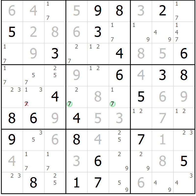 Position des candidats pour la solution de la Gr 73 page 76 du magazine de sudoku Virtuose n° 126