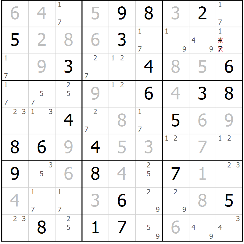 Position des candidats pour la solution de la Gr 73 page 76 du magazine de sudoku Virtuose n° 126