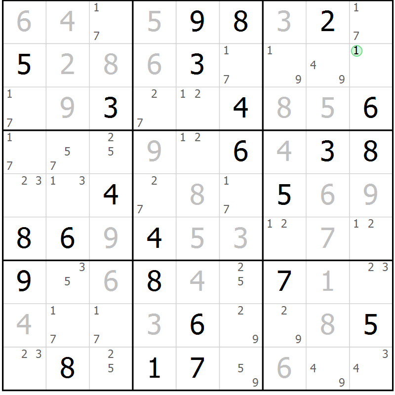 Position des candidats pour la solution de la Gr 73 page 76 du magazine de sudoku Virtuose n° 126