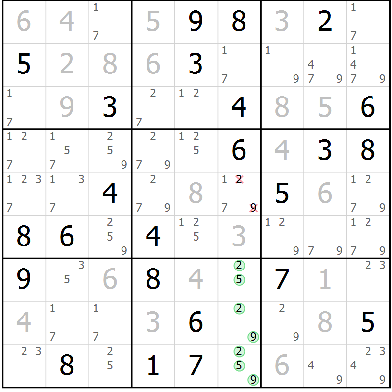 Position des candidats pour la solution de la Gr 73 page 76 du magazine de sudoku Virtuose n° 126
