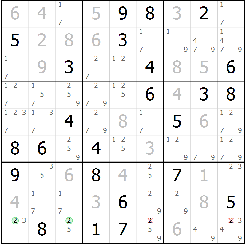 Position des candidats pour la solution de la Gr 73 page 76 du magazine de sudoku Virtuose n° 126