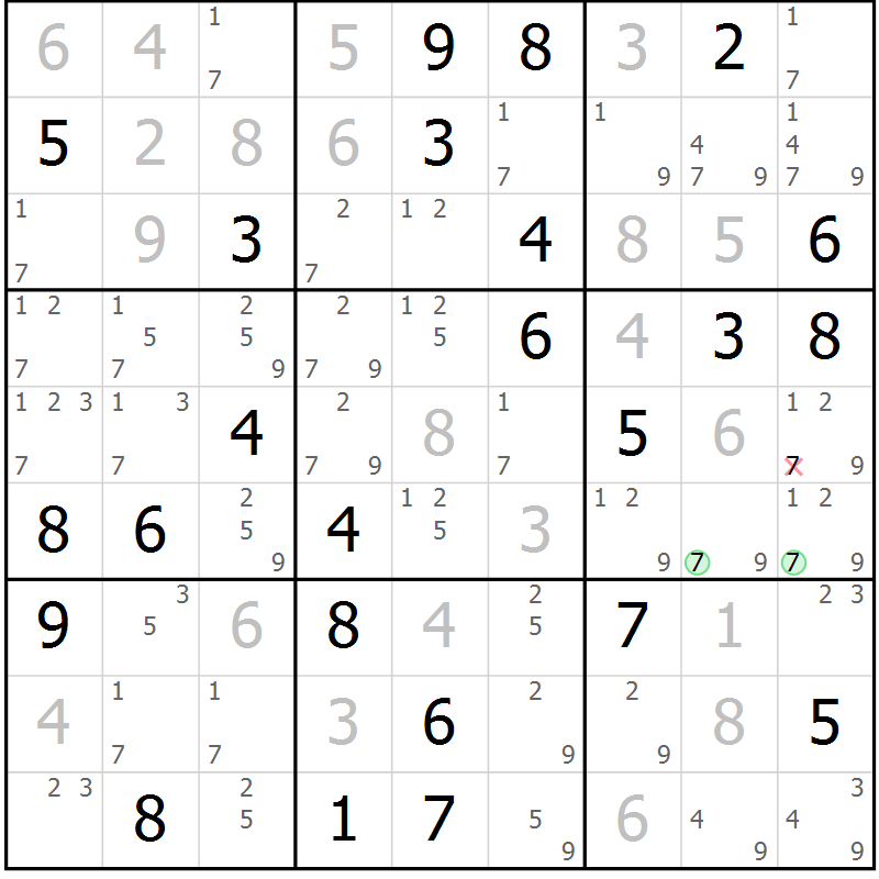 Position des candidats pour la solution de la Gr 73 page 76 du magazine de sudoku Virtuose n° 126