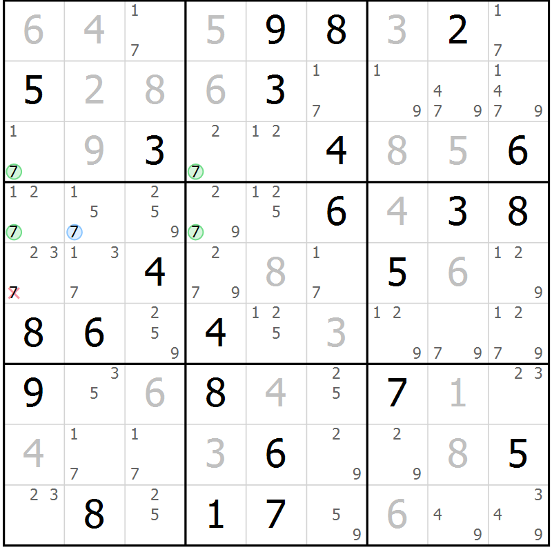 Position des candidats pour la solution de la Gr 73 page 76 du magazine de sudoku Virtuose n° 126