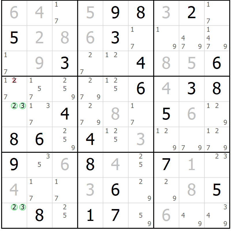 Position des candidats pour la solution de la Gr 73 page 76 du magazine de sudoku Virtuose n° 126