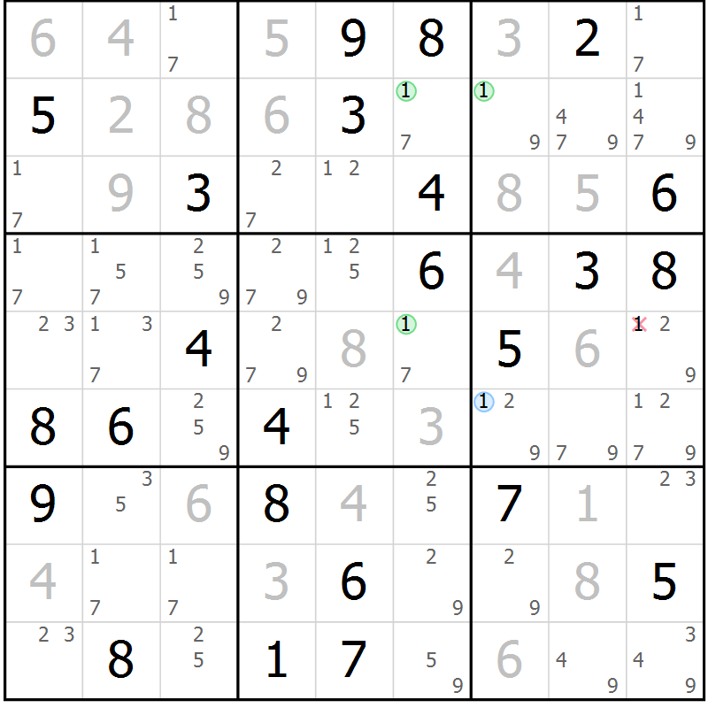 Position des candidats pour la solution de la Gr 73 page 76 du magazine de sudoku Virtuose n° 126