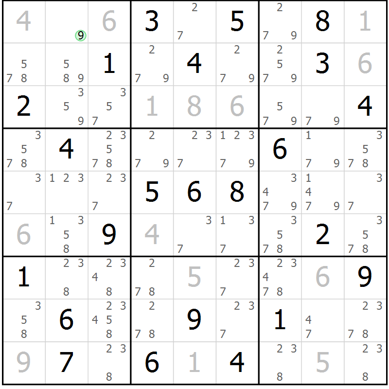 Position des candidats pour la solution de la Gr 74 page 77 du magazine de sudoku Virtuose n° 126