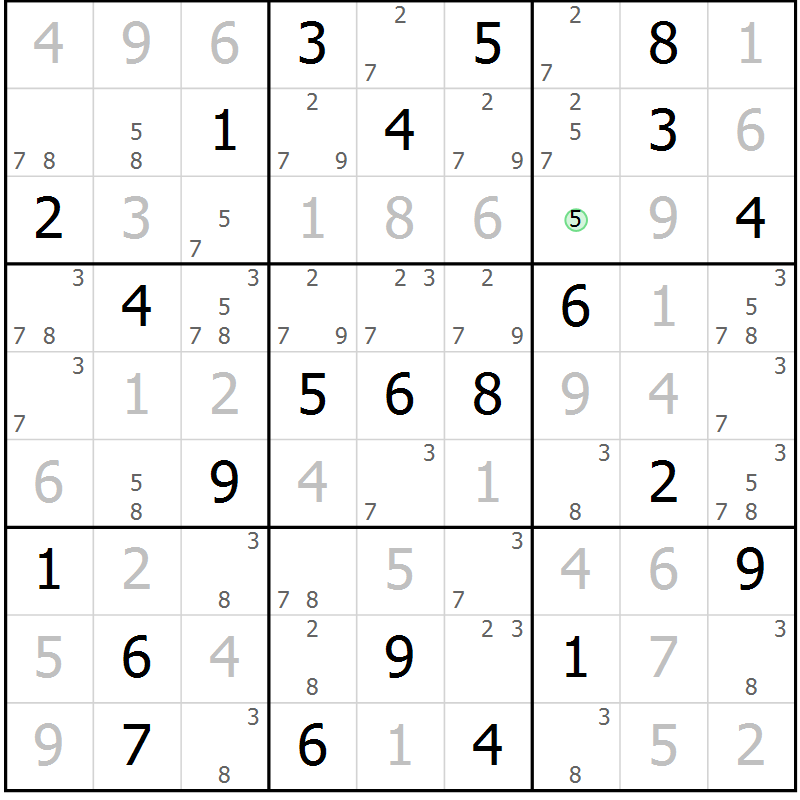 Position des candidats pour la solution de la Gr 74 page 77 du magazine de sudoku Virtuose n° 126