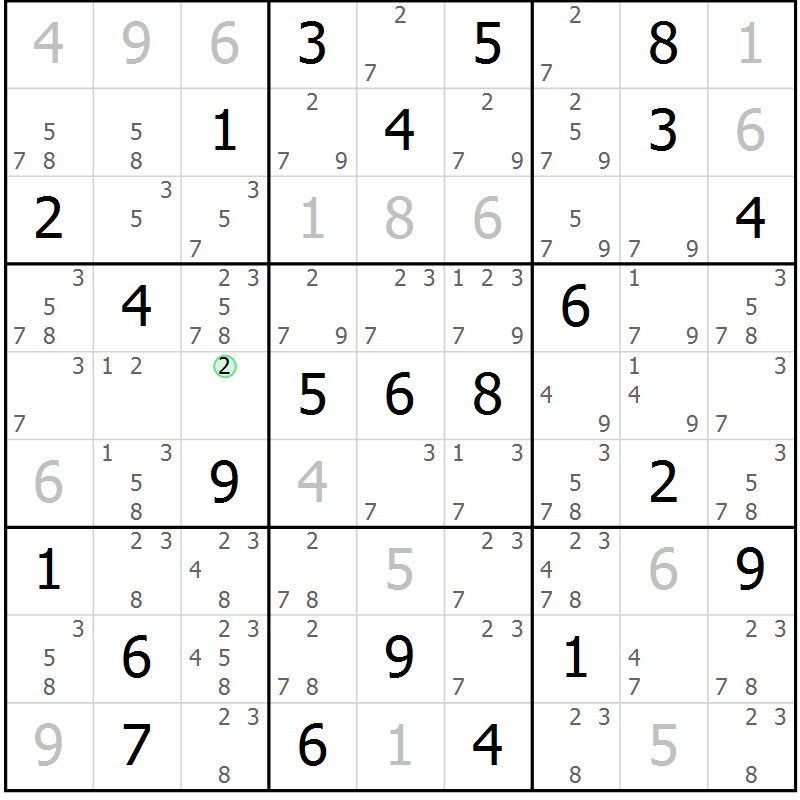 Position des candidats pour la solution de la Gr 74 page 77 du magazine de sudoku Virtuose n° 126