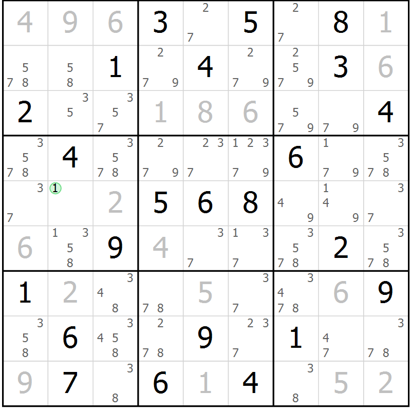 Position des candidats pour la solution de la Gr 74 page 77 du magazine de sudoku Virtuose n° 126