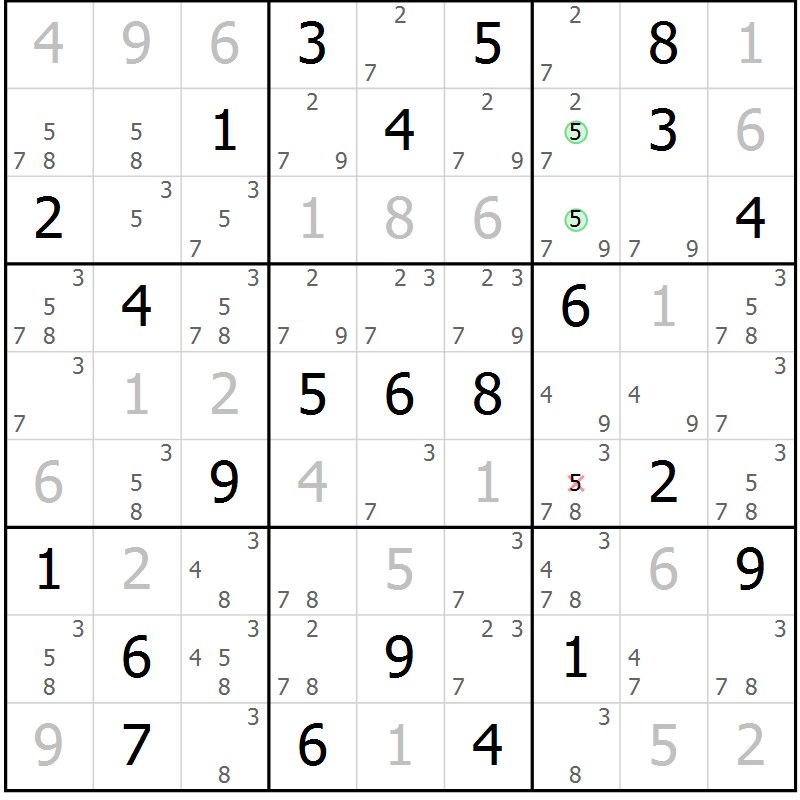 Position des candidats pour la solution de la Gr 74 page 77 du magazine de sudoku Virtuose n° 126