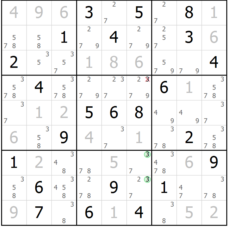 Position des candidats pour la solution de la Gr 74 page 77 du magazine de sudoku Virtuose n° 126