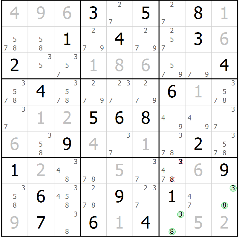 Position des candidats pour la solution de la Gr 74 page 77 du magazine de sudoku Virtuose n° 126