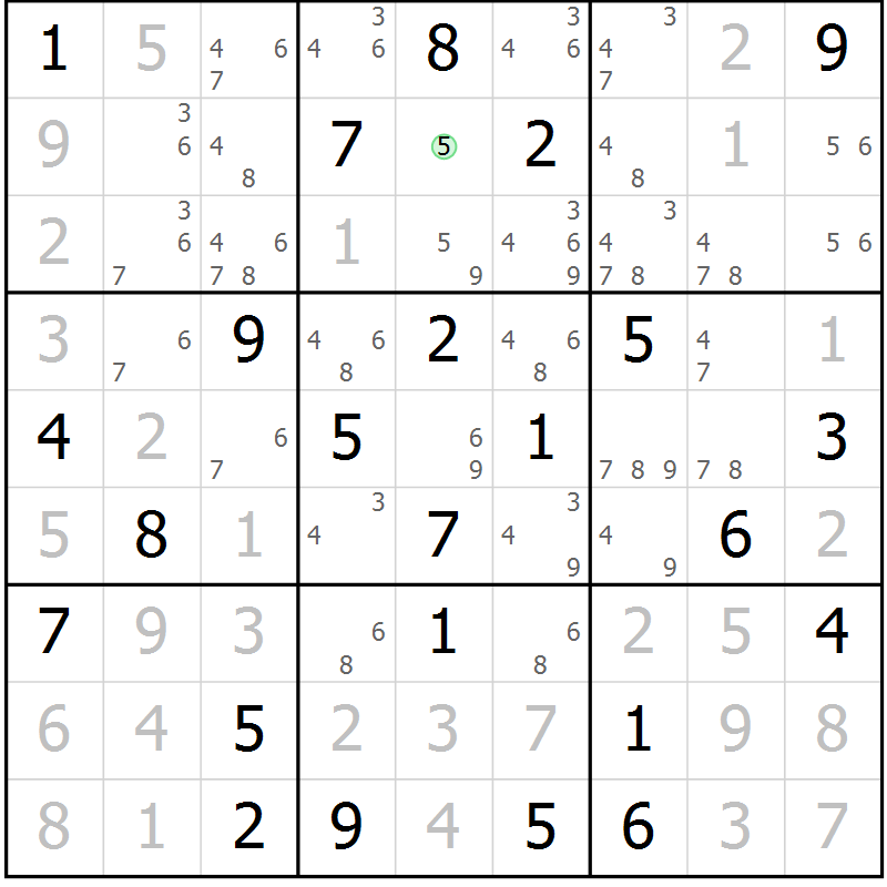 Position des candidats pour la solution de la Gr 75 page 78 du magazine de sudoku Virtuose n° 126