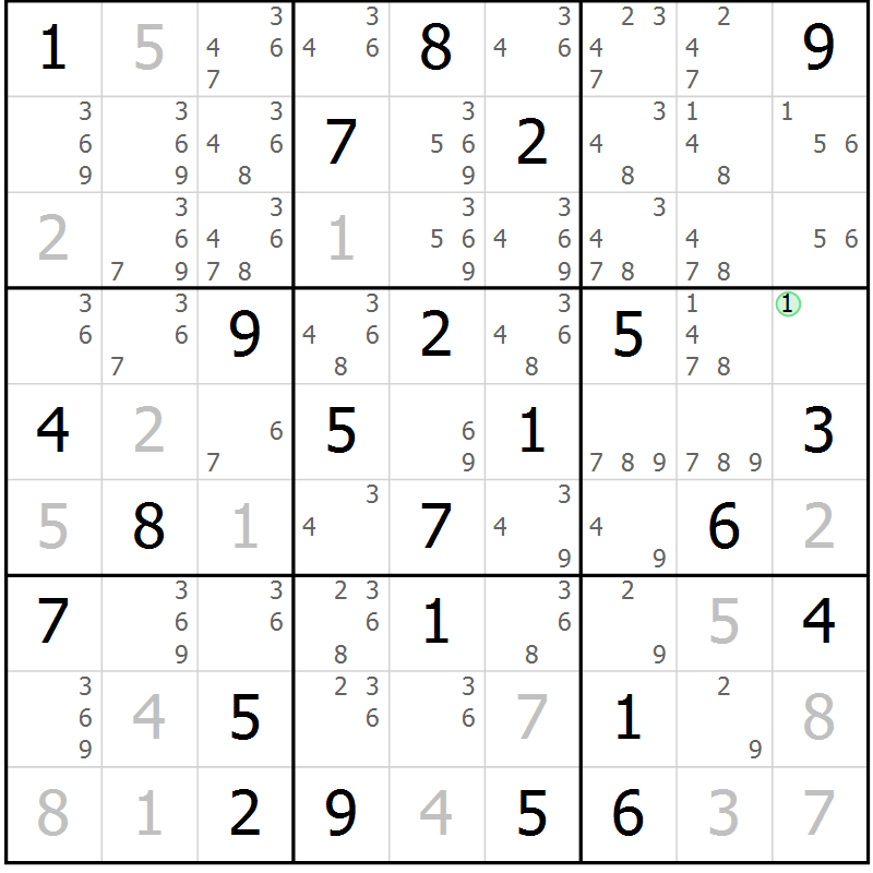 Position des candidats pour la solution de la Gr 75 page 78 du magazine de sudoku Virtuose n° 126
