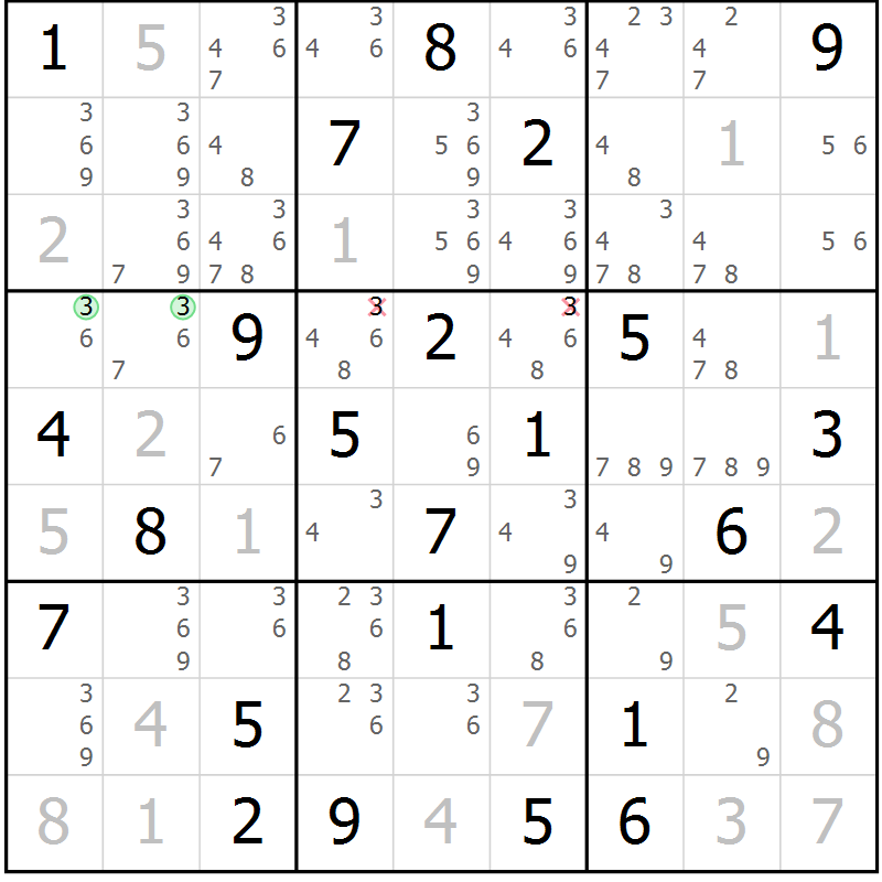 Position des candidats pour la solution de la Gr 75 page 78 du magazine de sudoku Virtuose n° 126
