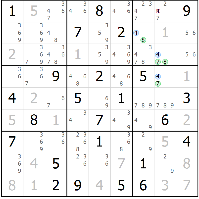Position des candidats pour la solution de la Gr 75 page 78 du magazine de sudoku Virtuose n° 126