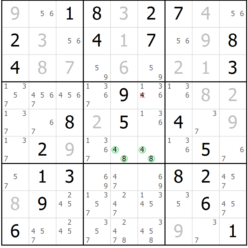 Position des candidats pour la solution de la Gr 76 page 79 du magazine de sudoku Virtuose n° 126
