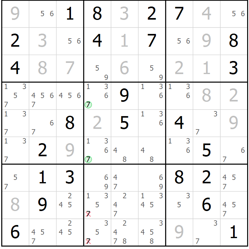 Position des candidats pour la solution de la Gr 76 page 79 du magazine de sudoku Virtuose n° 126