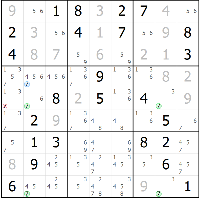 Position des candidats pour la solution de la Gr 76 page 79 du magazine de sudoku Virtuose n° 126