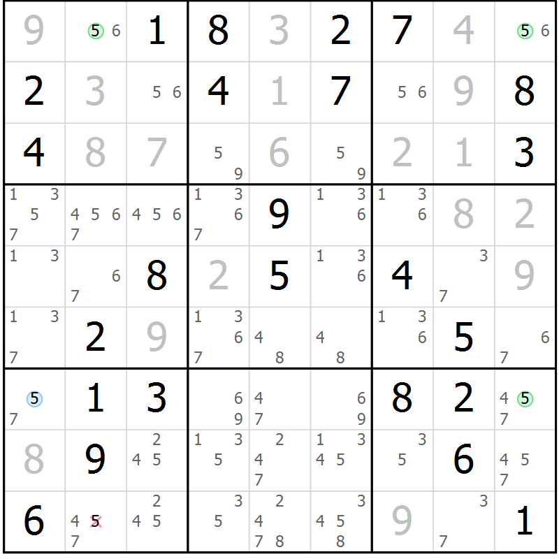 Position des candidats pour la solution de la Gr 76 page 79 du magazine de sudoku Virtuose n° 126