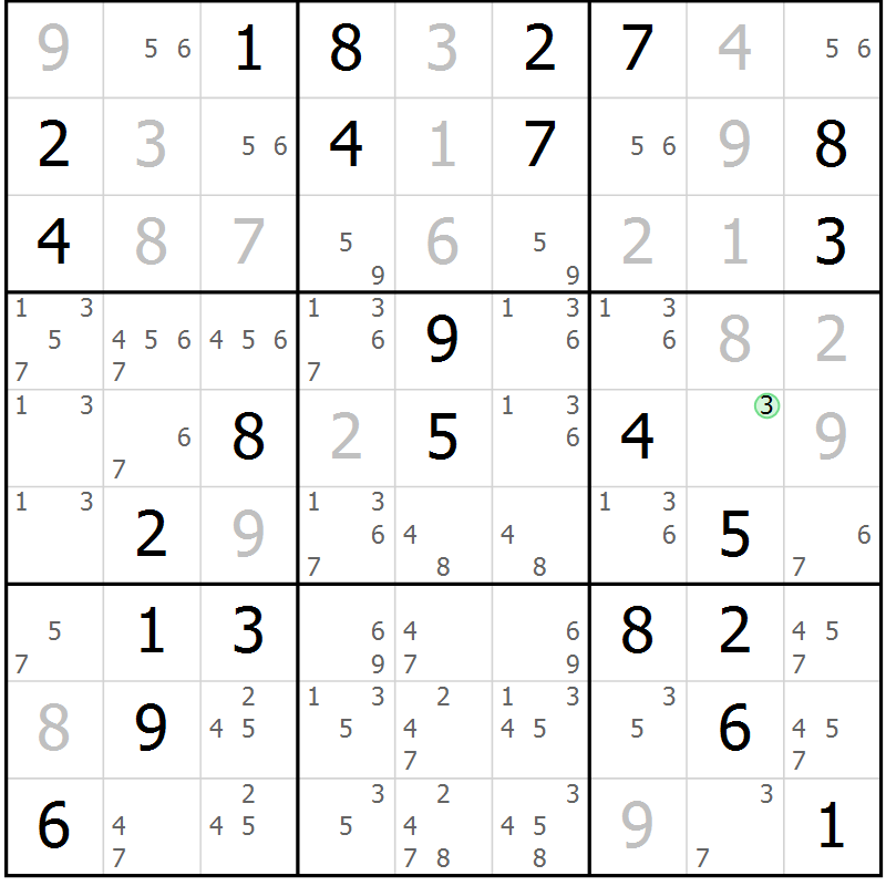 Position des candidats pour la solution de la Gr 76 page 79 du magazine de sudoku Virtuose n° 126