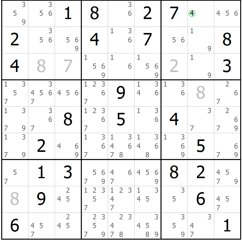 Position des candidats pour la solution de la Gr 76 page 79 du magazine de sudoku Virtuose n° 126
