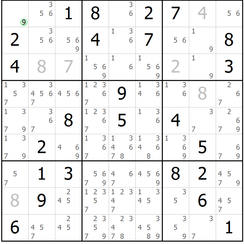 Position des candidats pour la solution de la Gr 76 page 79 du magazine de sudoku Virtuose n° 126