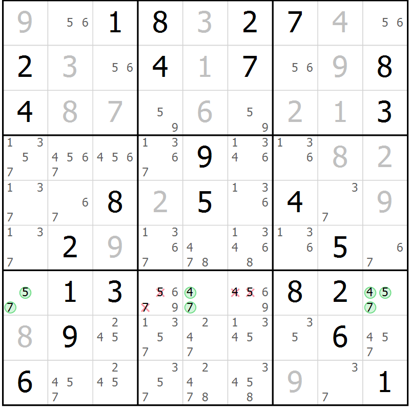 Position des candidats pour la solution de la Gr 76 page 79 du magazine de sudoku Virtuose n° 126
